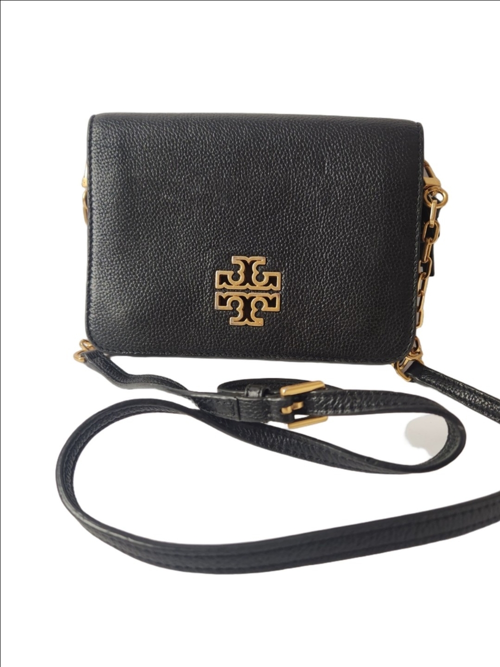Tory Burch Britton Black Crossbody with Gold Logo